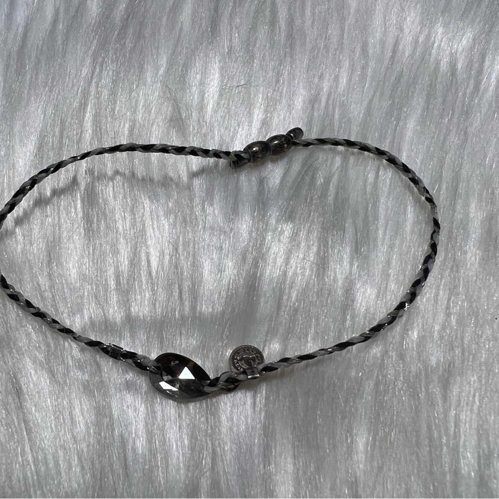 Alex and Ani Braided Black and Silver Gray Crystal Tear Drop Adjustable Bracelet - Picture 2 of 3